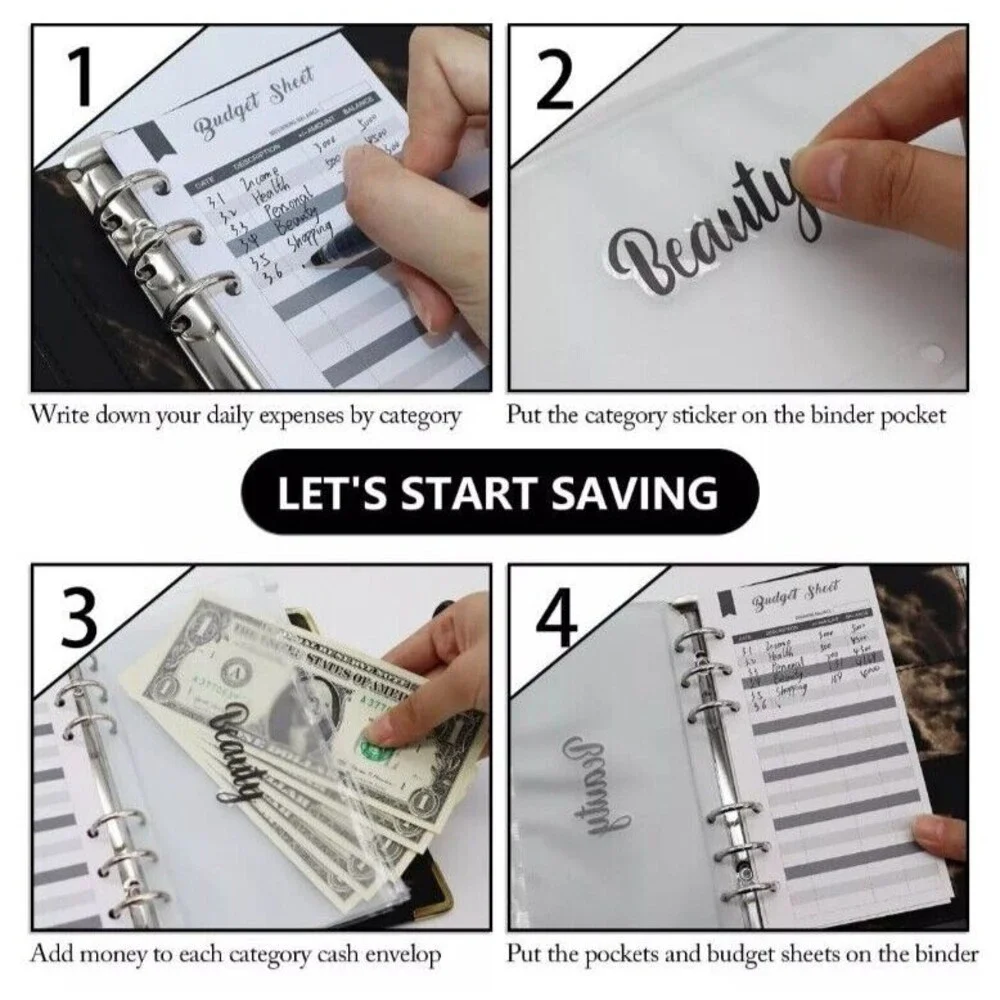 Budget Binder with Zipper Envelopes,PU Leather Money Organizer for Cash Bills...